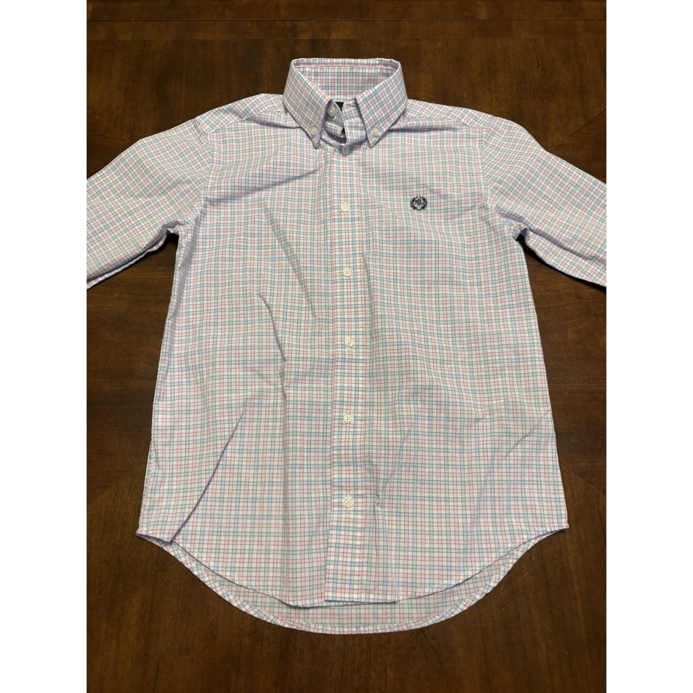 Lauren Ralph Lauren Girls/Boys Plaid Button Up Shirt Pink Blue Size 10 RLL Logo